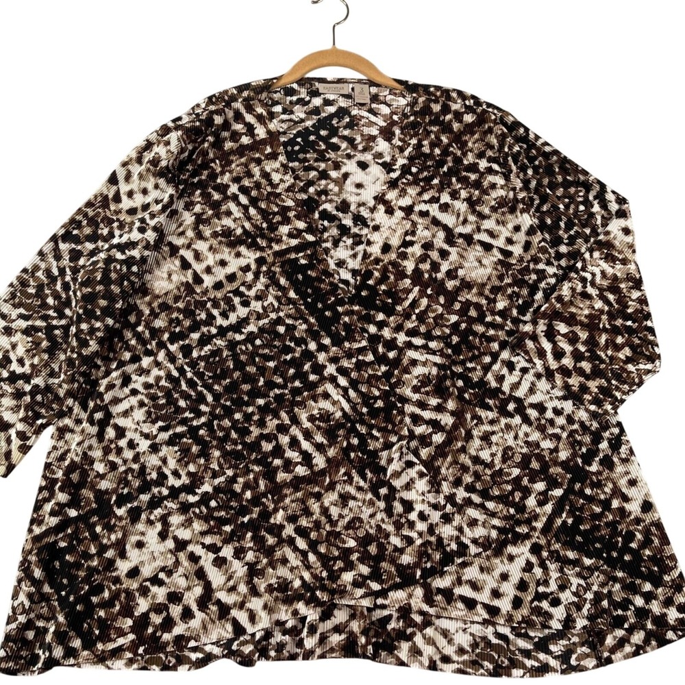 Easywear by Chico's Twinset Womens 3 Brown Animal Print Light Airy Cardigan Tank